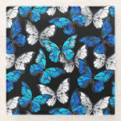 Dark Seamless Pattern with Blue Butterflies Morpho Glazen Onderzetter (Voorkant)