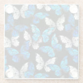 Dark Seamless Pattern with Blue Butterflies Morpho Glazen Onderzetter (Achterkant)