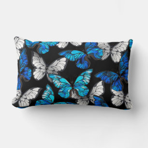 Dark Seamless Pattern with Blue Butterflies Morpho Kussen