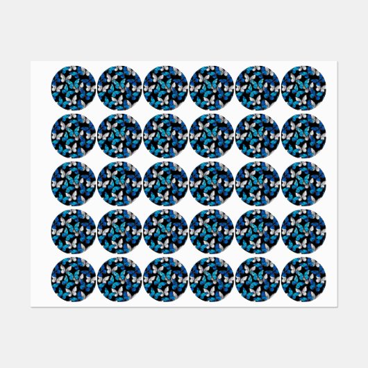 Dark Seamless Pattern with Blue Butterflies Morpho Labels (Vel)