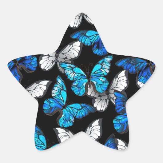 Dark Seamless Pattern with Blue Butterflies Morpho Ster Sticker (Voorkant)