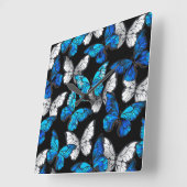 Dark Seamless Pattern with Blue Butterflies Morpho Vierkante Klok (Hoek)
