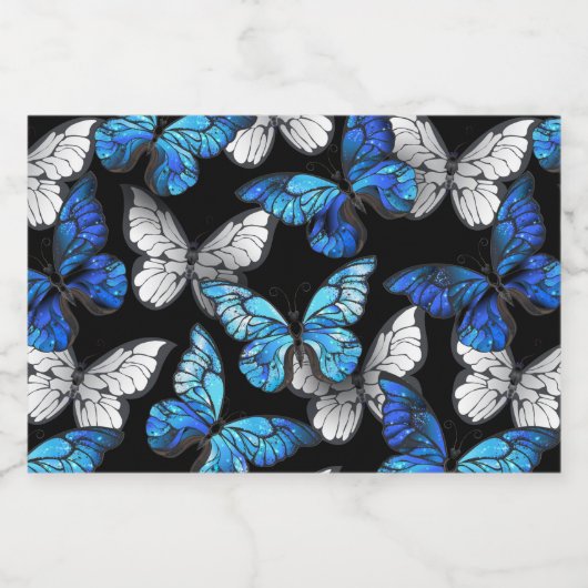 Dark Seamless Pattern with Blue Butterflies Morpho Voedselcontainer Etiket (Enkel label)
