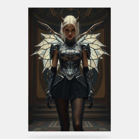 Dark Seraphim Queen – Fantasy Gothic Warrior Angel Acryl Bord (Voorkant)