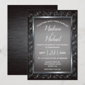 Dark Silver Grunge Metal Wedding Kaart (Voorkant / Achterkant)