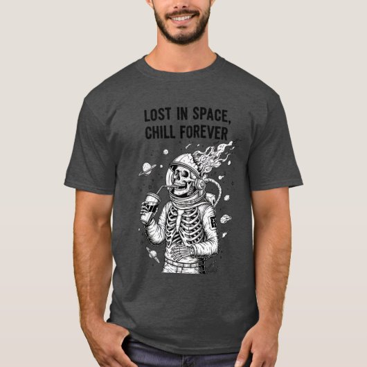 Dark Skeleton Astronaut in Space Drinking T-shirt (Voorkant)
