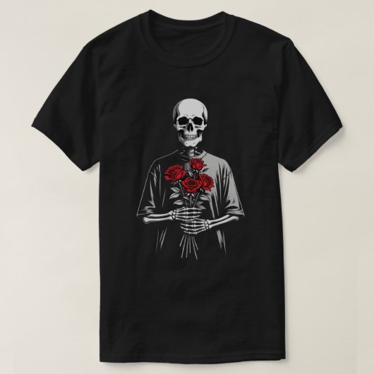 Dark Skeleton with Red Roses Bouquet Gothic Aesthe T-shirt (Design voorkant)