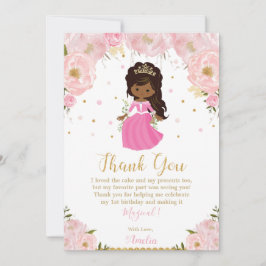 Dark Skin African Princess Birthday Pink Floral Bedankkaart