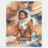 Dark Skin Astronaut Boy Blanket Waterverf Galaxy Fleece Deken (Voorkant)