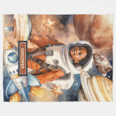 Dark Skin Astronaut Boy Blanket Waterverf Galaxy Fleece Deken (Voorkant (Horizontaal))