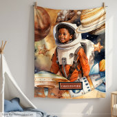 Dark Skin Astronaut Boy Blanket Waterverf Galaxy Fleece Deken