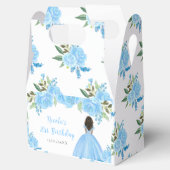 Dark Skin Princess Blue Floral Birthday Party Bedankdoosjes (Geopend)