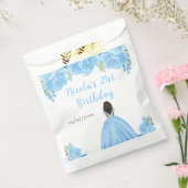 Dark Skin Princess Blue Floral Birthday Party Bedankzakje (Gezegeld)