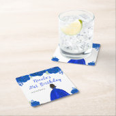 Dark Skin Princess Blue Floral Birthday Party Kartonnen Onderzetters (Insitu)