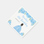 Dark Skin Princess Blue Floral Birthday Party Servet (Hoek)
