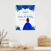 Dark Skin Princess Blue Floral Birthday Welcome Poster (Keuken)