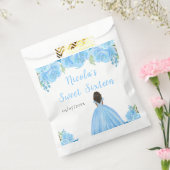 Dark Skin Princess Blue Floral Sweet Sixteen Bedankzakje (Gezegeld)
