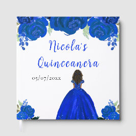 Dark Skin Princess Blue Quinceanera Guest Book Gastenboek