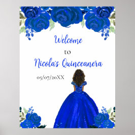 Dark Skin Princess Blue Quinceanera Welcome Poster