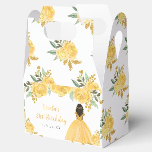 Dark Skin Princess Gold Floral Birthday Party Bedankdoosjes (Geopend)