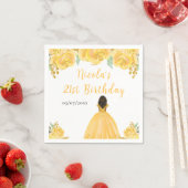Dark Skin Princess Gold Floral Birthday Party Servet (Insitu)
