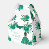 Dark Skin Princess Green Floral Birthday Party Bedankdoosjes (Achterkant)