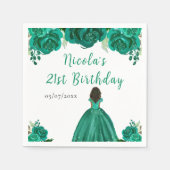 Dark Skin Princess Green Floral Birthday Party Servet (Voorkant)