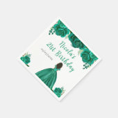 Dark Skin Princess Green Floral Birthday Party Servet (Hoek)