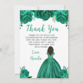 Dark Skin Princess Green Floral Quinceanera Bedankkaart (Voorkant)
