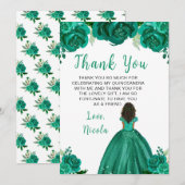 Dark Skin Princess Green Floral Quinceanera Bedankkaart (Voorkant / Achterkant)