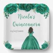 Dark Skin Princess Green Floral Quinceanera Papieren Bordje (Voorkant)