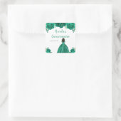 Dark Skin Princess Green Floral Quinceanera Vierkante Sticker (Tas)