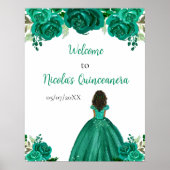Dark Skin Princess Green Quinceanera Welcome Poster (Voorkant)