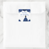 Dark Skin Princess Navy Floral Birthday Party Vierkante Sticker (Tas)