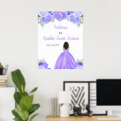 Dark Skin Princess Paarse Sweet Sixteen Welkom Poster (Thuiskantoor)