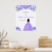 Dark Skin Princess Paarse Sweet Sixteen Welkom Poster (Keuken)