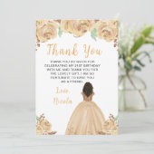 Dark Skin Princess Peach Floral Birthday Party Bedankkaart (Staand voorkant)