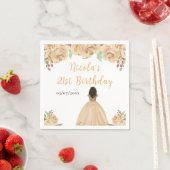 Dark Skin Princess Peach Floral Birthday Party Servet (Insitu)