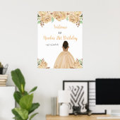 Dark Skin Princess Peach Floral Birthday Welcome Poster (Thuiskantoor)