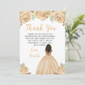 Dark Skin Princess Peach Floral Quinceanera Bedankkaart