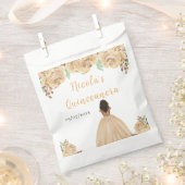 Dark Skin Princess Peach Floral Quinceanera Bedankzakje (Geknipt)