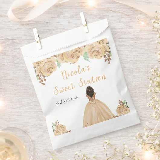 Dark Skin Princess Peach Floral Sweet Sixteen Bedankzakje (Geknipt)