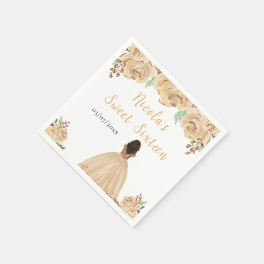 Dark Skin Princess Peach Floral Sweet Sixteen Servet (Hoek)