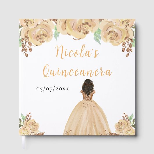 Dark Skin Princess Peach Quinceanera Guest Book Gastenboek (Voorkant)