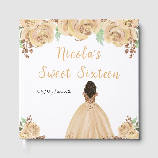 Dark Skin Princess Peach Sweet Sixteen Guest Book Gastenboek (Voorkant)