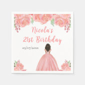 Dark Skin Princess Pink Floral Birthday Party Servet (Voorkant)