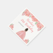 Dark Skin Princess Pink Floral Birthday Party Servet (Hoek)