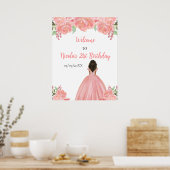Dark Skin Princess Pink Floral Birthday Welcome Poster (Keuken)