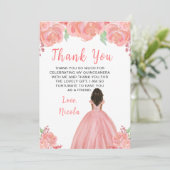 Dark Skin Princess Pink Floral Quinceanera Bedankkaart (Staand voorkant)