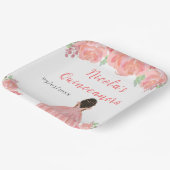 Dark Skin Princess Pink Floral Quinceanera Papieren Bordje (Gebogen)